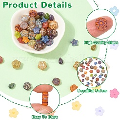 60Pcs 4 Styles Picasso Baking Paint and Golden Metal Enlaced Glass Beads&nbsp;DGLA-YW0001-71