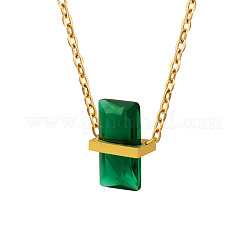 Rectangle Glass Pendant 304 Stainless Steel Cable Chain Necklaces for Women&nbsp;FS-WGAF7A7-05