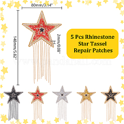 5Pcs 5 Colors Star Resin Rhinestone PET Plastic Sequin Iron on/Sew on Patches&nbsp;PATC-HY0001-90