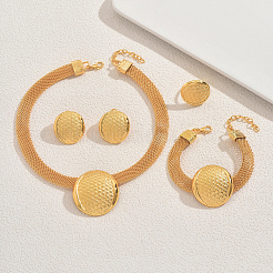 Alloy Flat Round Bracelets & Earrings & Necklaces & Rings Sets for Women&nbsp;BE8304