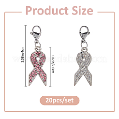 20Pcs Awareness Ribbon Shaped Alloy Rose Rhinestone Pendant Decorations&nbsp;HJEW-FH00186