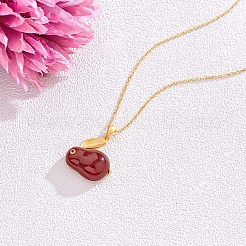 Red Dyed Natural White Jade & Cubic Zirconia Bunny Pendant Necklace&nbsp;JN1072A