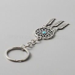 Woven Net/Web with Feather Alloy & Resin Pendant Keychain&nbsp;KEYC-WH0029-71AS