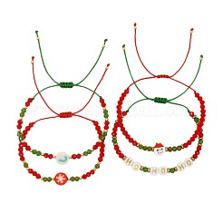 4Pcs Christmas Glass & Plastic Beaded Adjustable Bracelet Set for Women&nbsp;YO6300