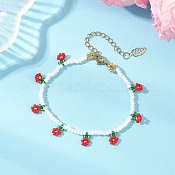 Floral Glass Seed Bead Charm Bracelets for Women&nbsp;BJEW-MZ00306