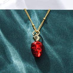 Brass FireBrick Enamel Pendant Necklaces for Women&nbsp;NJEW-K381-08C-G