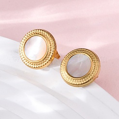 304 Stainless Steel Natural White Shell Stud Earrings&nbsp;EJEW-Z103-04G-02