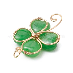 Dyed Natural Malaysia Jade Copper Wire Wrapped Shamrock Pendants&nbsp;PALLOY-JF02972-02
