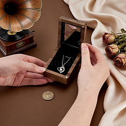 Wood Pendant Storage Magnetic Boxes with Mirror Inside&nbsp;CON-WH0085-243