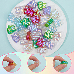 48Pcs 6 Colors Christmas Rainbow Iridescent Plating Acrylic Beads&nbsp;MACR-SP0001-34