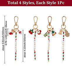 4Pcs 4 Styles Christmas Glass Seed & Alloy Enamel Pendant Decorations&nbsp;HJEW-SP0001-47