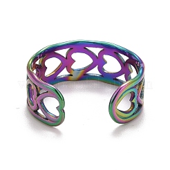 Rainbow Color Ion Plating(IP) 304 Stainless Steel Heart Wrap Open Cuff Ring for Women&nbsp;RJEW-A005-09