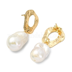 Irregular Brass & Oval Natural Keshi Pearl Stud Dangle Earrings&nbsp;EJEW-JE07094