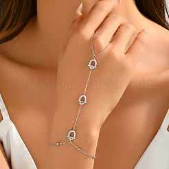 Elegant Brass Micro Pave Clear Cubic Zirconia OT Link Hand Chain Ring Bracelets for Women&nbsp;YB8510