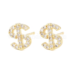 Brass Micro Pave Clear Cubic Zirconia Stud Earrings&nbsp;EJEW-F405-05G