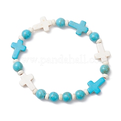 Synthetic Turquoise Beaded Stretch Bracelets for Men Women&nbsp;BJEW-JB12373-01