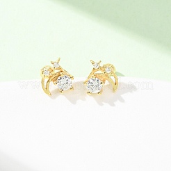 S995 Sterling Silver Clear Cubic Zirconia Stud Earrings&nbsp;EJEW-C179-02G