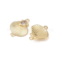 Brass Pave Cubic Zirconia Shell Shape Connector Charms&nbsp;KK-L255-10G