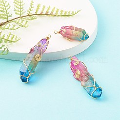 Electroplate Natural Quartz Crystal Pendants&nbsp;PALLOY-JF00741-02