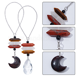 2Pcs Glass & Natural Quartz Crystal & Red Jasper & Tiger Eye & Brecciated Jasper Pendant Decorations&nbsp;HJEW-DC00103