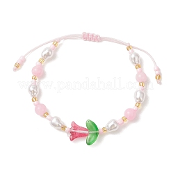 Natural Dyed Yellow Jade & Plastic Imitation Pearl Braided Bead Bracelets for Women&nbsp;BJEW-MZ00308