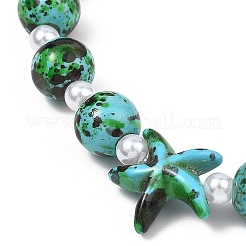 Dyed Synthetic Turquoise & ABS Plastic Imitation Pearl Beads Stretch Bracelets for Women&nbsp;BJEW-JB13642