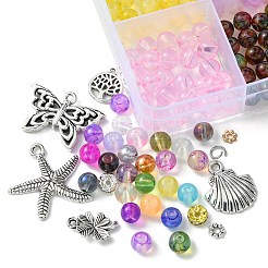 DIY Round Glass Imitation Opalite Beads & Alloy Pendants Bracelets Making Kits&nbsp;DIY-FS0006-39