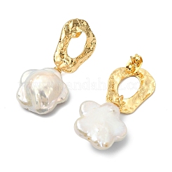 Brass Natural Keshi Pearl Stud Dangle Earrings&nbsp;EJEW-JE07093