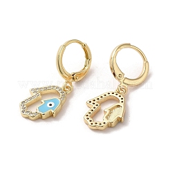 Hamsa Hand with Evil Eye Real 18K Gold Plated Brass Dangle Leverback Earrings&nbsp;EJEW-Q797-22G-02