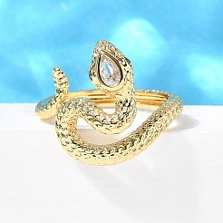 Brass Micro Pave Cubic Zirconia Cuff Rings for Women&nbsp;RJEW-D301-31G