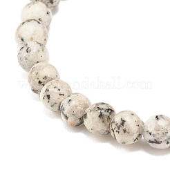 Natural Sesame Jasper/Kiwi Jasper Round Beaded Stretch Bracelet&nbsp;BJEW-JB07873-01