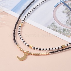 Star & Moon Pendant Necklaces Set for Teen Girl Women&nbsp;NJEW-JN03738-01