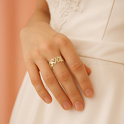 2Pcs 2 Colors Adjustable 304 Stainless Steel Hollow Heart Cuff Rings for Women&nbsp;RJEW-HY0001-09