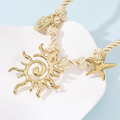 304 Stainless Steel Sun Starfish Conch Shape Pendant Polyester Twisted Rope Necklaces&nbsp;NJEW-D340-05G