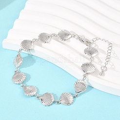 Starfish/Shell Shape/Cowrie Shell Shape Brass Link Chain Bracelets for Women&nbsp;BJEW-K248-07C-P