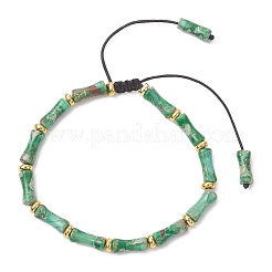 Natural Dyed Imperial Jasper & Brass Beads Braided Bead Bracelets&nbsp;BJEW-JB13418-02
