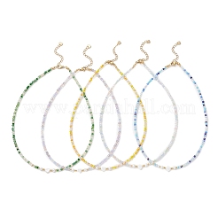 Natural Shell Heart & AB Color Plated Glass Faceted Rondelle Beaded Necklaces&nbsp;NJEW-JN05863
