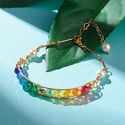 Natural Pearl & Faceted Glass Beaded Bracelet for Teen Girl Women&nbsp;BJEW-TA00026