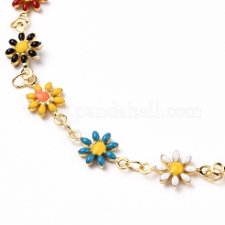 Golden Brass Flower Enamel Links Anklets&nbsp;AJEW-AN00333-01