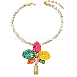 Iron Rhinestone & Raffia Flower Statement Necklace & Earrings Set&nbsp;WGE3BC3-01