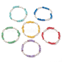 6Pcs 6 Colors Natural Freshwater Shell Chip & ABS Plastic Imitation Pearl Beaded Stretch Bracelets&nbsp;BJEW-JB12727