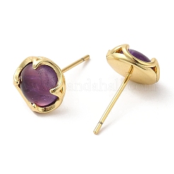 Natural Amethyst Flat Round Stud Earrings&nbsp;EJEW-A099-02G
