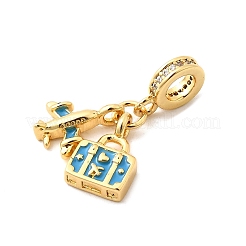 Brass Deep Sky Blue Enamel European Dangle Charms&nbsp;KK-F904-23G