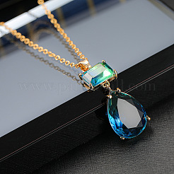 Brass & Glass & 201 Stainless Steel Pendant Necklaces & Stud Dangle Earrings Sets&nbsp;FS-WG81E14-01