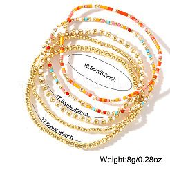 5Pcs 5 Styles Round Brass & Column Glass Seed Beads Stretch Bracelets&nbsp;YH8018-4