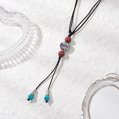 3Pcs 3 Styles Retro Glass & Porcelain & Alloy Snake Adjustable Nylon Cord Y Necklaces for Women&nbsp;NJEW-JN05360