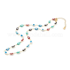 Brass Enamel Evil Eye Link Chain Bracelets & Necklaces Jewelry Sets&nbsp;SJEW-JS01185