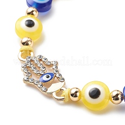 Evil Eye Resin Bead & Hamsa Hand Alloy Rhinestone Braided Beaded Bracelets for Girl Women&nbsp;BJEW-JB08740-02