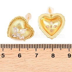 Heart Brass Micro Pave Clear Cubic Zirconia Stud Earrings&nbsp;EJEW-K325-01G