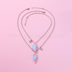2Pcs Fashionable Alloy Enamel BFF Glitter Heart Magnetic Pendant Necklaces for Women&nbsp;FS-WGD1691-01